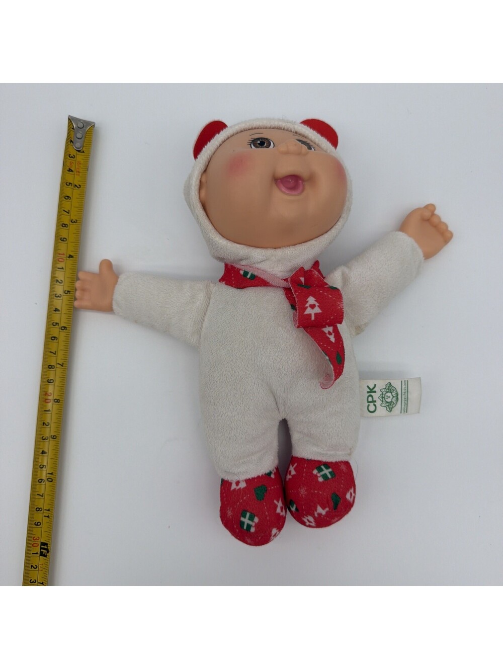 Cabbage Patch Kids Christmas Plush Doll Green Hooded Striped Snowman Outfit, Toy